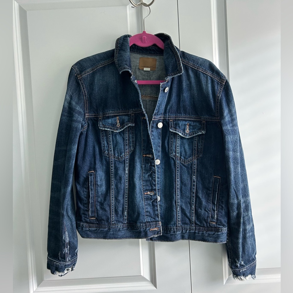 American Eagle Distressed Jean Jacket Dark Wash